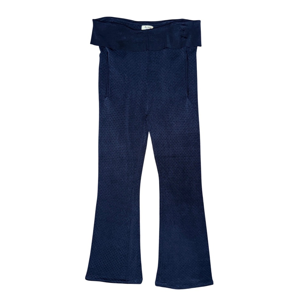 Acne Studios Navy Textured Knit Fold Over Flare Pants Minimalist Quiet Luxury